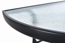 Půlkruhový černý skleněný konferenční stolek na balkon, terasu, terasu