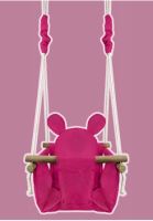 Houpačka, dětská sedačka, měkký růžový polštář - Medvídek - dřevěný rám