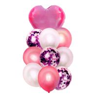 Balónky se srdcem a konfetami 30-46cm, 10ks růžové