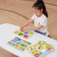 VIGA Montessori dřevěné puzzle 2v1 Figurky Zelenina