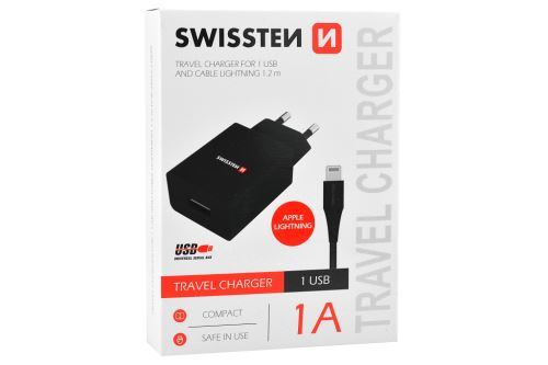 Nabíjecí adaptér SWISSTEN s kabelem Lightning - 1A - 8595217464537