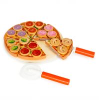 Dřevěná pizza na krájení se suchým zipem pro děti, 27 prvků