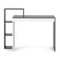 Bílý a šedý kancelářský počítačový stůl, stůl + knihovna se 4 policemi
