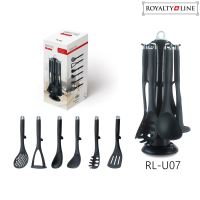 Royalty Line RL-U07: 7 kusů černého kuchyňského nářadí s úložnou základnou