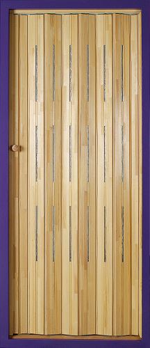 Shrnovací dveře dřevěné borovicové lakované - úzké bezbarvé prosklení