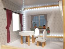 Dřevěný domeček pro panenky MDF + nábytek 78cm černá LED