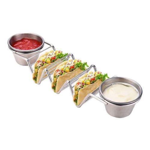 Herzberg HG-04043: Stainless Steel Taco Holder with 2 Cups