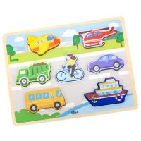 VIGA Montessori dřevěné puzzle Puzzle 2v1 Figurky Vozidla