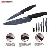 Herzberg HG-KL6GMR: 5dílná sada nožů potažených mramorem – šedý mramor