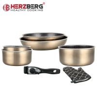 Herzberg HG-8053: 7-dílná sada nádobí z mramorovým povrchem s odnímatelnou rukojetí Burgundy