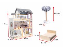 Dřevěný domeček pro panenky MDF + nábytek 78cm černá LED