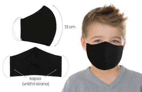 Veratex Rouška dětská bavlněná s vnitřní kapsou černá (délka oblouku 13cm) SKLADEM POSLEDNÍ 2KS