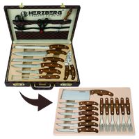 Herzberg HG-K25LB: 25 Pieces Knife and Cutlery Set with Attache Case