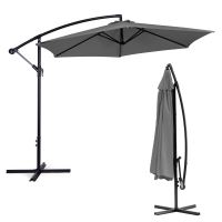 Velký zahradní deštník s výložníkem skládací 3m šedý 6 žeber
