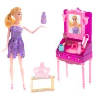 Módní panenka s toaletním stolkem a oblečením k oblékání
