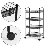 Černý kovový policový organizér do kuchyně nebo koupelny, 4 police s kolečky, ModernHome (4)