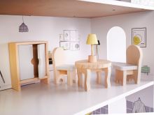Domeček pro panenky dřevěný MDF + nábytek 70cm šedý