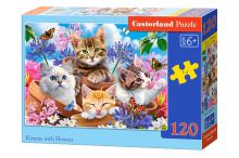 Puzzle CASTORLAND 120 dílků - Koťata s květinami