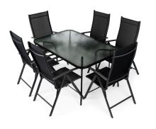 Zahradní sestava, skleněný stůl + 6 židlí, sestava pro 6 osob