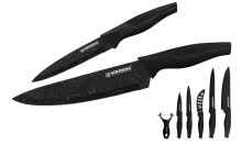 Herzberg HG-KL6BMR: 5dílná sada nožů potažených mramorem – černý mramor