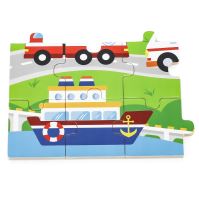 VIGA Dřevěná puzzle vozidla ve městě 24 prvků