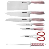 Herzberg HG-SKN8: 8 Pieces S/S Knife Set + 360° Folding and Swivel Acrylic Stand Red