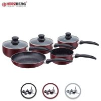 Herzberg HG-5003BR: Sada 8 kusů mramorového nádobí – Burgund