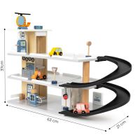 Velká dřevěná garáž, parkoviště s výtahem, auta, vrtulník, myčka ECOTOYS