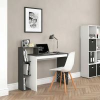 Bílý a šedý kancelářský počítačový stůl, stůl + knihovna se 4 policemi