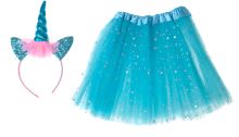 Kostým karnevalový kostým jednorožec čelenka + sukně modrá 3-6 let