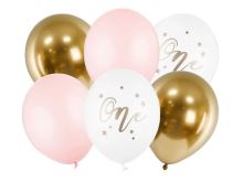 Balónky 30cm pastelově bledě růžové 5 ks bílo zlaté růžové