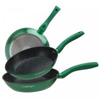 Cheffinger CF-FA03: 3 Pieces Marble Coated Frying Pan Set Green