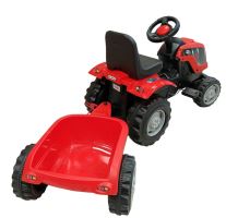 Traktor s pedálovým přívěsem červený