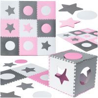 Pěnová podložka na puzzle pro děti 180x180cm 9 dílků šedo-růžová