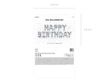 Stříbrný fóliový balónek 340x35cm s nápisem Happy Birthday