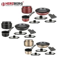 Herzberg HG-8054: 11-dílná sada nádobí s mramorovým povrchem s odnímatelnou rukojetí  Burgundy