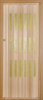 Shrnovací dveře dřevěné borovicové lakované- široké žluté prosklení
