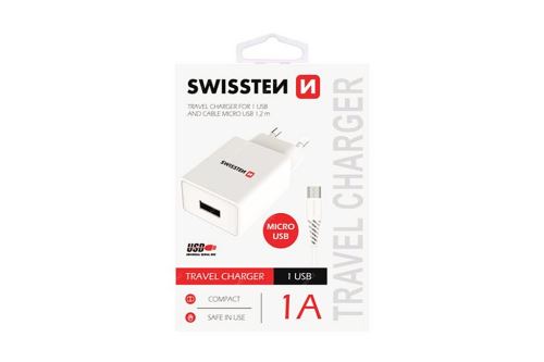 SMART IC síťový adaptér 1x USB 1A POWER + datový kabel USB - microUSB 1.2m bílá - 8595217464483