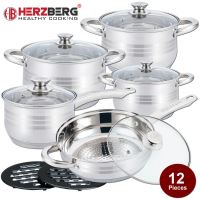 Herzberg HG-1242: 12-dílná sada nádobí z nerezové oceli