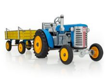 Traktor Zetor s valníkem modrý na klíček kov 1:25 v krabičce 32x13x11cm Kovap
