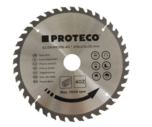 Proteco - 42.09-PK210-40 - kotouč pilový SK 210 x 2.6 x 30 40z + redukce 30/20 mm