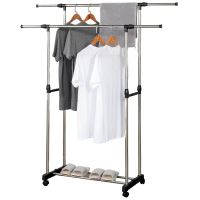 Herzberg HG-03251: Adjustable Double Rod Rolling Clothing Garment Rack