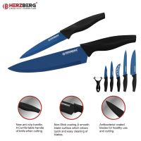 Herzberg HG-KL6BLU: 5dílná sada nožů potažených mramorem – modrá