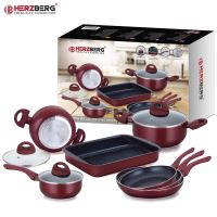 Herzberg HG-9016BR: 10dílná sada nádobí potaženého mramorem – Burgund