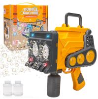 Pistole na mýdlové bubliny + automatický mega bagr na tekuté mýdlové bubliny žlutý