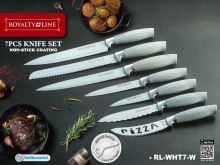 Royalty Line RL-WHT7-W: Sada 7 kusů nožů s nepřilnavým povlakem se škrabkou-bílá