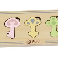 CLASSIC WORLD dřevěné Montessori senzorické puzzle klíče a zámky, které se hodí