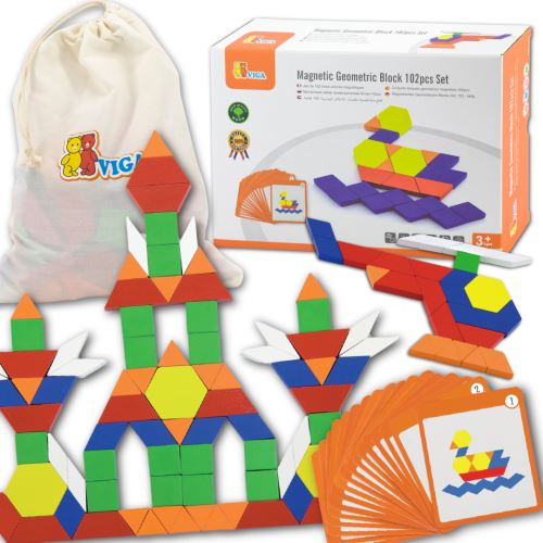 Dřevěná geometrická mozaika Viga Toys Puzzle kostky puzzle 102 el