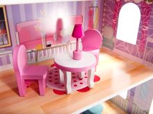 Dřevěný domeček pro panenky MDF + nábytek 70cm LED růže