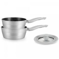 Royalty Line RL-FS2M: 3 Pieces Saucepan Set with Marble Coating Gray